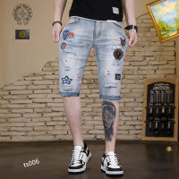 ของมาใหม่กางเกงขาสั้นคุณภาพสูงผู้ชายหัวใจโครเมียม,Celana Pendek Denim ลำลองฤดูร้อน2023กางเกงขาสั้นธุรกิจแฟชั่นสตรีท Celana Pendek Denim