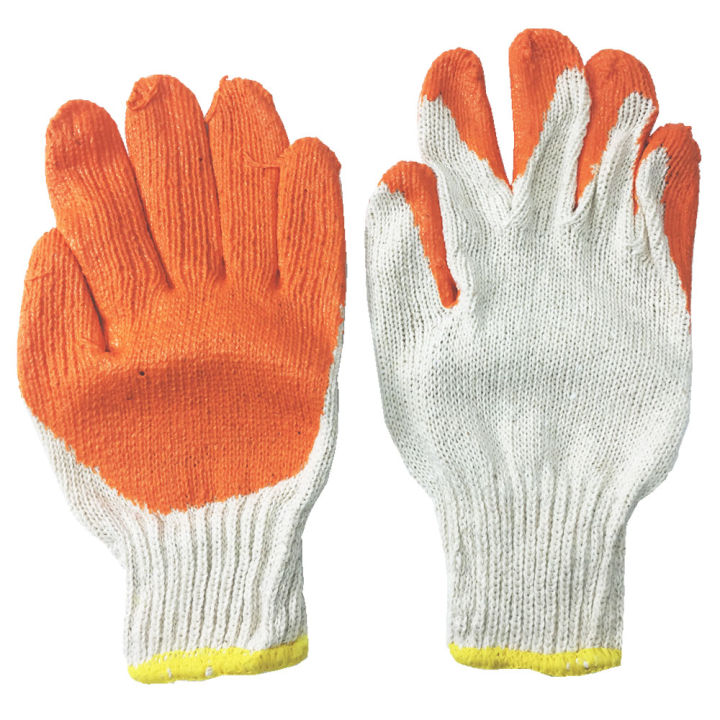 ถุงมือผ้าดิบ-เคลือบยางพาราสีส้ม-600-กรัม-12-คู่