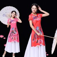 ◘ 2019 Tingzimei Square Dance Costume New Suit Spring And Summer Large Size Improved Cheongsam Dance Costume Show Catwalk Costume