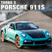 โมเดลรถยนต์สปอร์ต Porsches 911 TURBO S TARGA Alloy Diecasts จำลองโมเดลรถของเล่นโลหะแสงไฟเสียงคอลเลกชันของขวัญสำหรับเด็ก