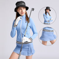 Swan Love Golf Windproof Jacket ผู้หญิงสูงเอว Ruffles กระโปรงกอล์ฟ Warm เสื้อกีฬาสุภาพสตรี Windbreaker Anti-Empty Skort ชุด