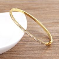 Nidin Top Quality Colorful White Color Cubic Zirconia Thin Bangles Bracelets for Women Wedding Elegant Jewelry Gifts Trendy