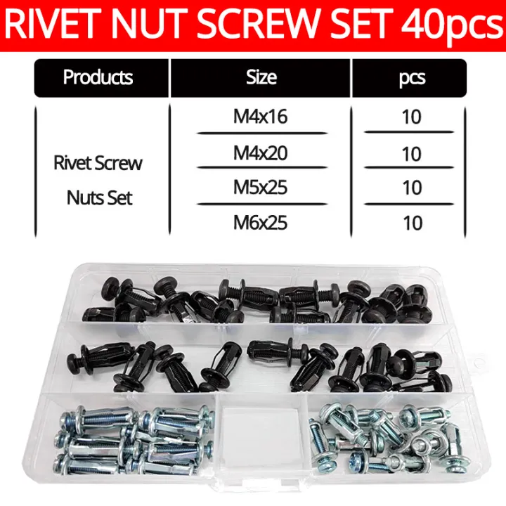 M4 M5 M6 Rivets Lock Screw Nut Kit Set Aluminum Rivet Riveter Black