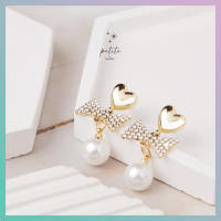 [petite by PRAKYRE] Ribecca with Pearl Dangle Earrings - ต่างหูรูปโบว์ห้อยประดับตกแต่งด้วยเพชรและมุก