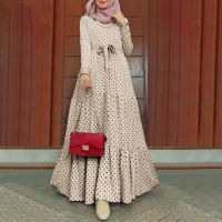 ยอดนิยม Polka Dot ramadan ชุด kimono เสื้อผ้าผู้หญิงมุสลิมดูไบซาอุดีอาระเบียแขนยาวชุดราตรี Robe Femme Wear