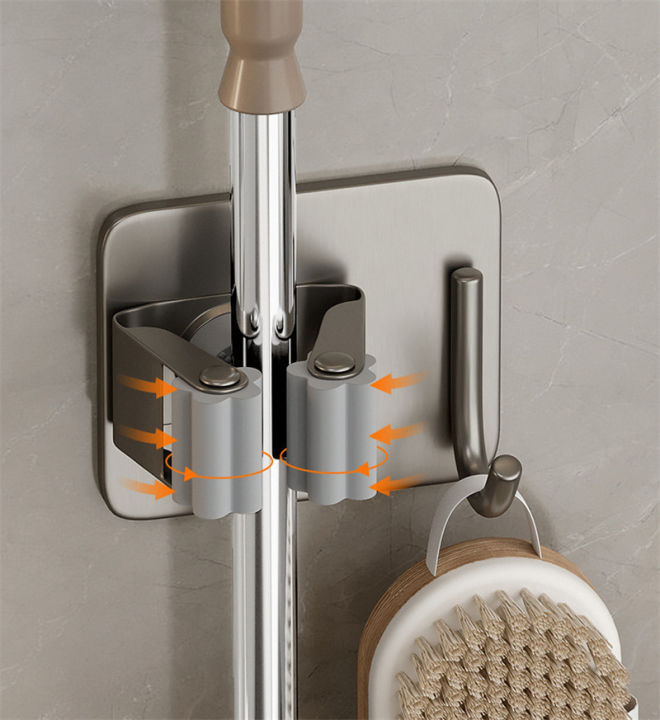 sxh-mop-คลิปตะขอห้องน้ำไม่มีการเจาะไม้กวาดอเนกประสงค์คงที่แขวนติดผนังสแตนเลส