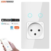 Shawader Wifi Smart Tuya Israel Light Switch Wall Socket Israeli Plug Electrical Outlet Touch Glass Panel by Alexa Google Home Ratchets Sockets