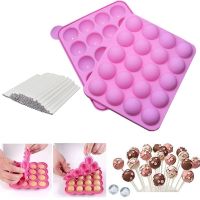 12 Holes Lollipop Mold Chocolate Candy Silicone Round Mold Pop Lollipop Maker Tool Spherical Cake Baking Mold Jelly Ball Mold