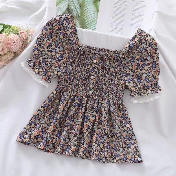 Floral korean smoked with 3 buttons blouse for woemn | Lazada PH