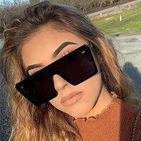 【LZ】✴✔  Oversized Square Sunglasses Women 2023 Luxury Brand Fashion Flat Top Red Black Clear Lens One Piece Men Gafas Shade Mirror UV400