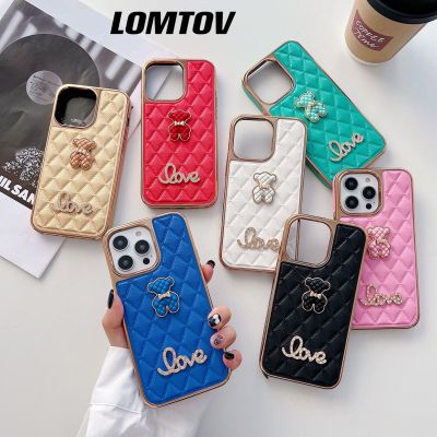 「Enjoy electronic」 Luxury Fashion Leather Bear Down Jacket Phone Case for iphone 14 13 12 11 X ProMax Plus Soft Diamond Letters Antifall Back Cover