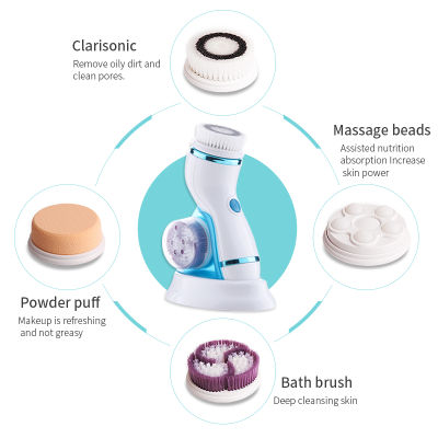 4 in 1 Electric Facial Cleansing brush Wash Face Cleanser Skin Pore Cleaner Body Cleansing Massage Mini Beauty Massager Brush
