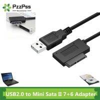 PzzPss USB 2.0 to Mini Sata II 7 6 13Pin Adapter Converter Cable For Laptop CD/DVD ROM Slimline Drive Converter HDD Caddy