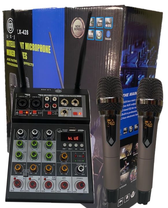 lx-428-มิกซ์เซอร์-ไมค์ลอย-mixer-ปรับแต่งเสียง-2-ช่อง-effectแท้