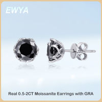 EWYA ประกายจริง0.5-2CT D สี Moissanite ต่างหูสตั๊ดสำหรับผู้หญิง S925ชุบเงินโรเดียมสีดำเพชรหูกระดุมของขวัญ