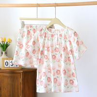 Summer Women Pajamas 2-Piece Set 100 Cotton Gauze Short-Sleeved Floral Print Pajamas Homewear Ladies Pajamas Women Sleepwear