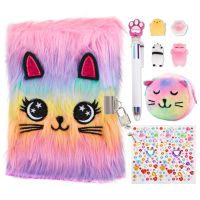 Cute Plush Cat Diary With Lock And Key For Kids Girls Gift Dog Animals Journal Notebook Student School Stationery A5 Notepad
