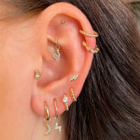 1PC Septum Stainless Steel Ear Studs Piercing Earrings Women Gold Plated Zircon Snake Helix Tragus Conch Cartilage Body Jewelry