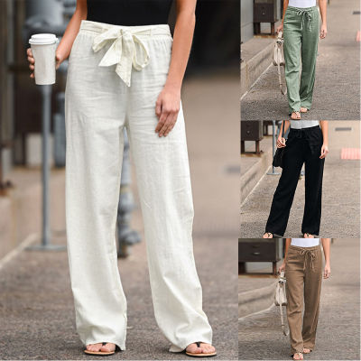 2021ผู้หญิงกางเกงผ้าลินินผ้าฝ้ายกางเกงใส่สบายสีเข้ม Harajuku กางเกงขายาวสีเขียวฤดูร้อนหญิงข้อเท้าความยาวกางเกง