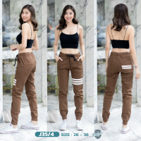 [Jogger pants] กางเกงจ๊อกกอร์ขาจั้ม ผ้ายืดคอตตอน (เป้าซิป) J35/4 แต่งแถบผ้า3 เส้นหน้าหลัง แนวเท่ๆ มีสไตล์ ใส่ได้ทั้งชายหญิง สวมใส่สบายคล่องตัว