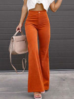 Spring Corduroy Pants Women Bell Bottom Flare Pants Trousers Ladies Orange Black High Waist Pants For Women