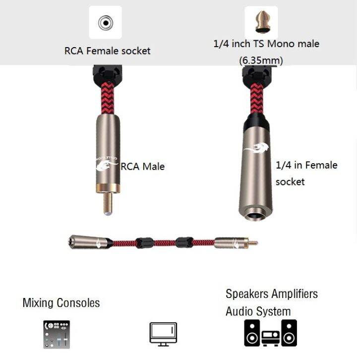 rca-ชายกับ1-4-ts-โมโน-6-35มิลลิเมตร-หญิงแจ็คสายสัญญาณเสียงสำหรับไมโครโฟน-phono-ลำโพงกีต้าร์ผสมคอนโซล1เมตร2เมตร3เมตร5เมตร8เมตร