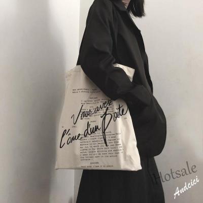 【hot sale】✧﹉ C16 Ins Korean Canvas Tote Bag Niche Retro Chic Wild Handbag Handwritten Movie Lines Women Shoulder Bag