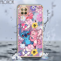 Soft Shockproof Case for OPPO Realme C11 C12 C15 C17 C2 C20 C21 C21Y C25 C25S C25Y C3 C30 C30S TPU Cartoon Stitch And Winnie The Pooh Electroplating Square Drop-proof Protective Cover