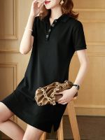 Foreign trade export black top age-reducing sports cotton dress fashionable POLO collar metal buckle temperament T-shirt skirt