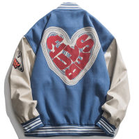 LACIBLE Streetwear Love รูปแบบเบสบอลชายเสื้อ Hip Hop Patchwork พิมพ์ Varsity Jacket ผู้หญิง Outwear ฤดูใบไม้ร่วง Coat