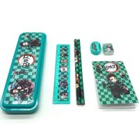 6 In 1 Stationery Set Cute Anime Demon Slayer Kimetsu No Yaiba Kamado Tanjirou Nezuko Boy Girls Kids Gift School pencil ruler