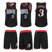 NBA Jersey Basketball Suit Philadelphia 76Ers No. 3 Iverson Hot Pressed Vest Shorts Sportswear Vintage Timeball Fan Version Breathable Quick-Drying American