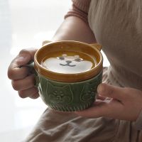 Japanese Mug with Lid Shiba Inu Panda Ceramic Cup Household Water Cup Coffee Cup Breakfast Cup Milk Cup Couple Cup Drinkware