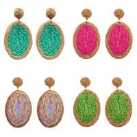 New Decor INS Dyeing Women Exaggerated Raffia Earring Handmade Rattan Weave Oval Earring