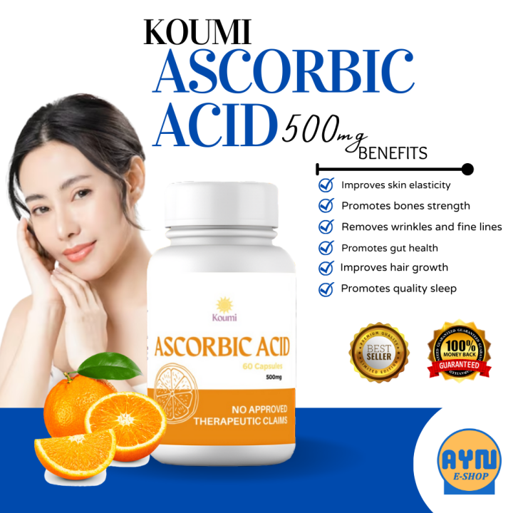 Koumi Ascorbic Acid 500mg 1 Bottle 60 Capsules Improve Immunity System Approve Alkaline C