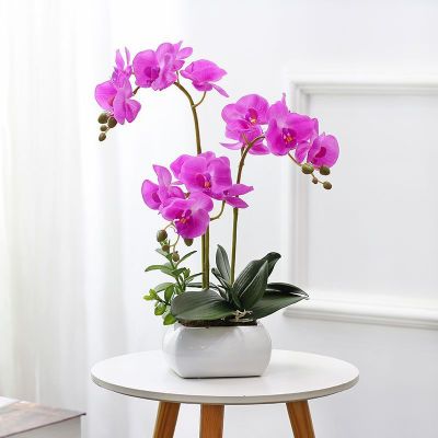 （HOT) ดอกไม้ปลอมดอกไม้ประดิษฐ์กล้วยไม้ผีเสื้ออ่างสี่เหลี่ยม PU สัมผัสดอกไม้กระถางห้องนั่งเล่นโต๊ะกาแฟดอกไม้ดอกไม้ตกแต่งบนโต๊ะอาหาร