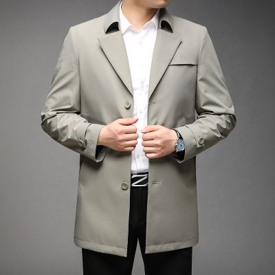 [COD] High-end windbreaker mens mid-length casual business coat 2022 spring new middle-aged suit collar