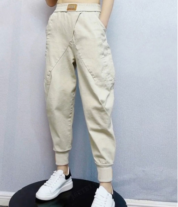 agetet-กางเกงผ้าฝ้ายสไตล์ฮาเร็มสีใหม่หนาวใหม่สูงเอวยืดหยุ่นใหม่ล่าสุด