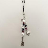 【YF】 Strawberry guitar swirly phone charm keychain mobile chain handmade black white pearl beaded y2k