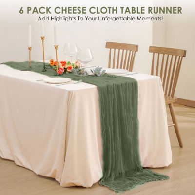 6 Pack Cheese cloth Table Runner,Rustic Sage Green Tablecloth Gauze Table Runner 35