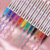 【cw】 12 Colors Lines Pens Markers Stationery Outline Student !