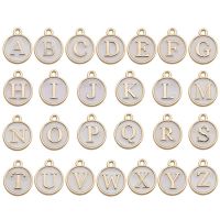 12mm 1pcs White Alphabet Letter Charm Round Shape Dripping Oil Alloy for Jewelry Making