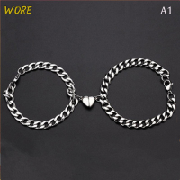 ?【Lowest price】WORE 2pcs Punk Silver Color Chain Couple Bracelet For Women Stainless Steel Romantic Magnet Men Paired Things Fashion Jewelry Pulsera