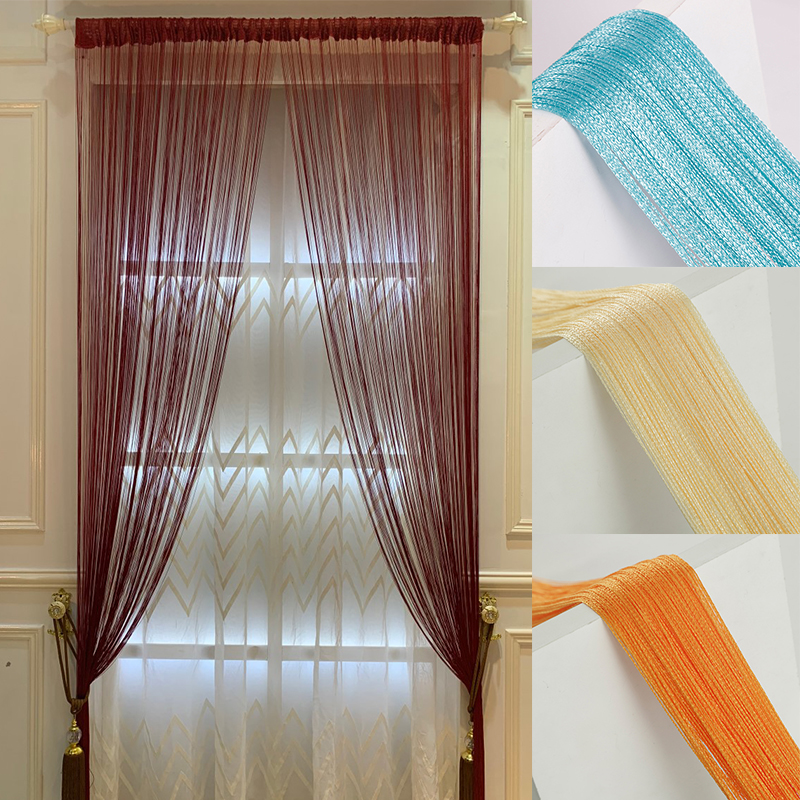 Pzcf 100 * 200Cm Hiasan Pintu Hiasan Tetingkap Buta Tassel Garis Gantung Tirai Stripe Tirai Tirai Poliester Pembahagi Bilik Warna Pepejal panel Putih