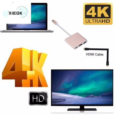 XIEGK ตัวแปลงสัญญาณ อะแดปเตอร์3-in-1 Type C เป็น HDMI ฮับฮับ ตัวแยกสัญญาณ รองรับ3 in 1 Type C เป็น HDMI ง่ายต่อการติดตั้ง 4K ค่ะ สำหรับแล็ปท็อป/ทีวี/จอแสดงผล