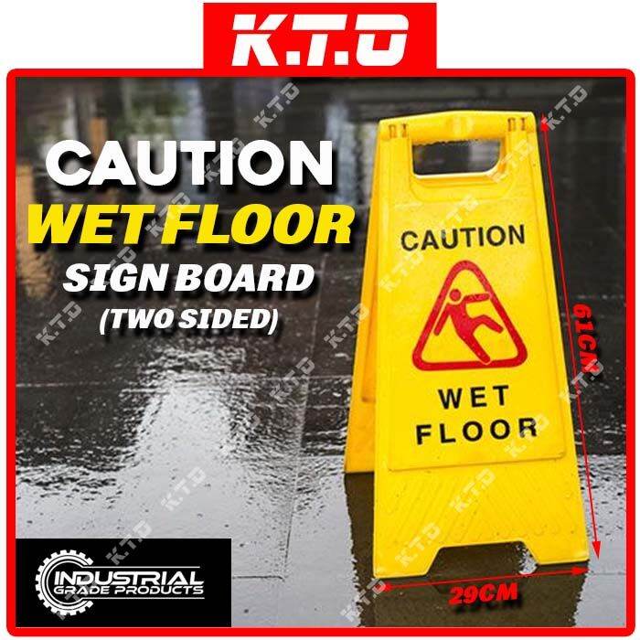 CAUTION WET FLOOR & CLEANNING IN PROCESS SIGN YELLOW FOLDABLE FLOOR