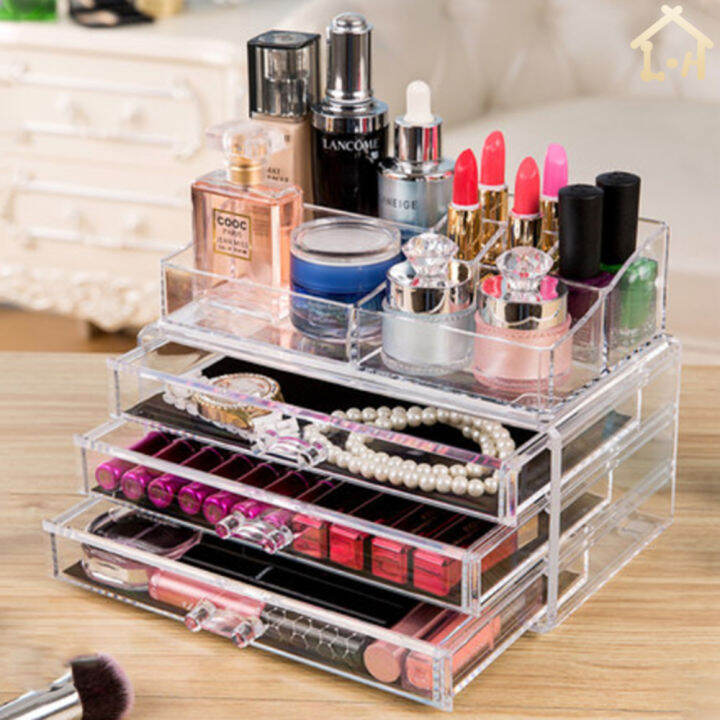 LOVE&HOME Acrylic Makeup Cosmetics Organizer 3 Drawers with Top Section ...