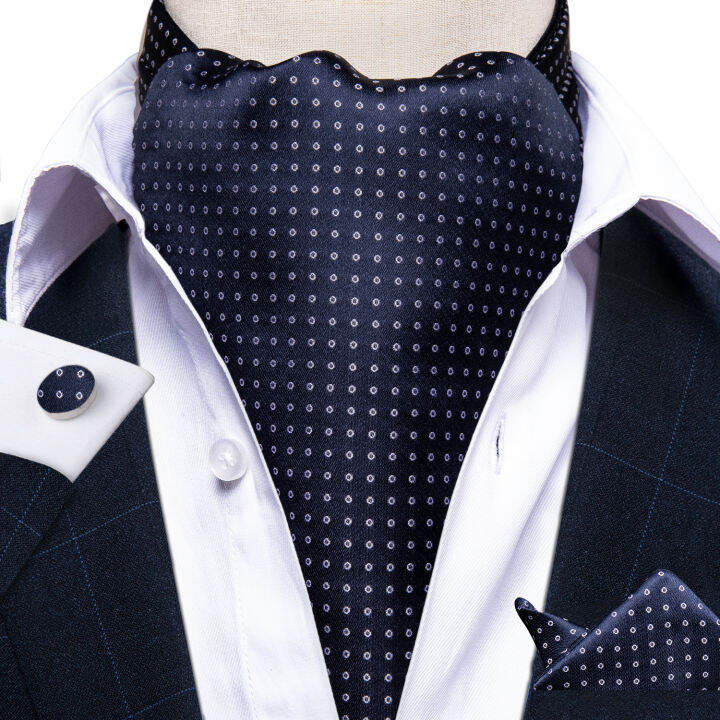 ออกแบบใหม่ผู้ชายผ้าไหม-cravat-navy-dot-อย่างเป็นทางการ-ascot-tie-ผ้าเช็ดหน้าชุดแหวนอย่างเป็นทางการ-self-tie-เนคไท-dibangu