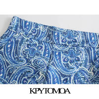 KPYTOMOA Women Chic Fashion Front Pockets Paisley Print Shorts Vintage High Waist Side Zipper Female Short Pants Mujer