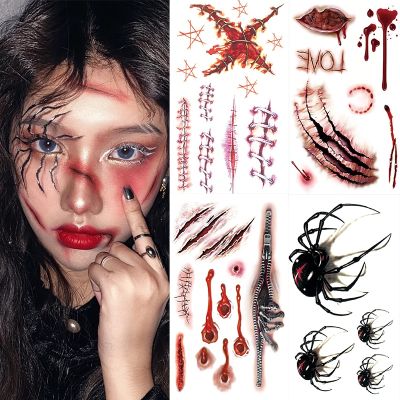 【YF】 Halloween Tattoo Stickers Spider Scar Wound Lip Scratched Terror Realistic Temporary Party Body Art Makeup